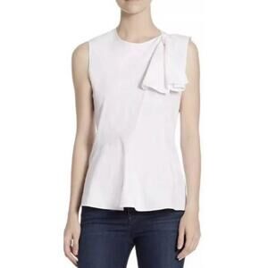 Theory Women's White Sleeveless Bow Front Stretch Cotton Blouse Tank Top Size S